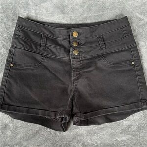 Refuge Black High Waist Denim Shorts